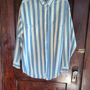 Blue and White Striped Men's Shirt